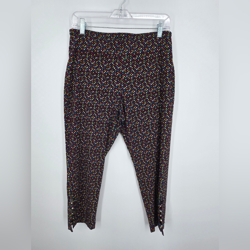 Attyre Multicolor Dot Print Pull On Cropped Pants Vintage Size 10 (6491)